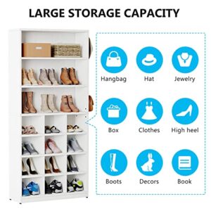 Tribesigns Shoe Cabinet, 24 Pair Freestanding Shoe Rack Storage Organizer with Side Hooks, Modern Shoe Storage Cabinet with Shelves for Hallway Bedroom Closet Entryway (2PCS)