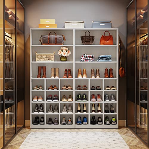 Tribesigns Shoe Cabinet, 24 Pair Freestanding Shoe Rack Storage Organizer with Side Hooks, Modern Shoe Storage Cabinet with Shelves for Hallway Bedroom Closet Entryway (2PCS)