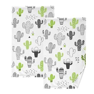 alaza cute cactus cacti hand drawn hand towels for bathroom 1oo% cotton 2 pcs face towel 16 x 28 inch, absorbent soft & skin-friendly