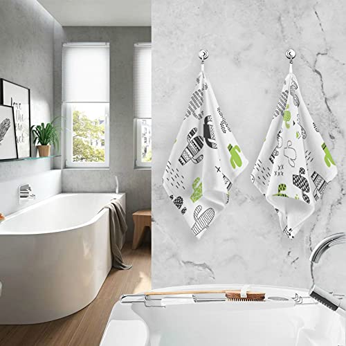 ALAZA Cute Cactus Cacti Hand Drawn Hand Towels for Bathroom 1OO% Cotton 2 pcs Face Towel 16 x 28 inch, Absorbent Soft & Skin-Friendly