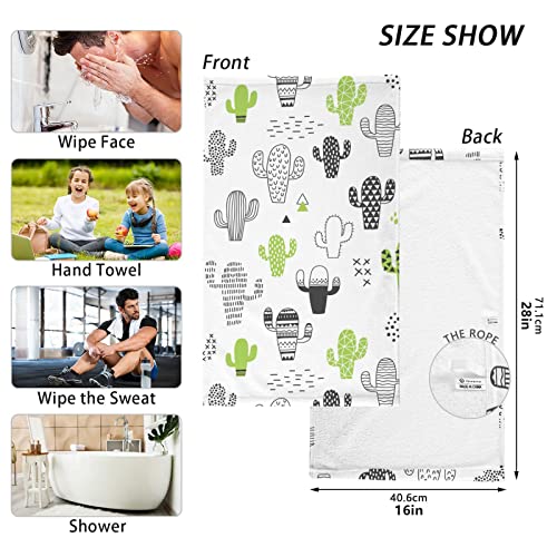 ALAZA Cute Cactus Cacti Hand Drawn Hand Towels for Bathroom 1OO% Cotton 2 pcs Face Towel 16 x 28 inch, Absorbent Soft & Skin-Friendly