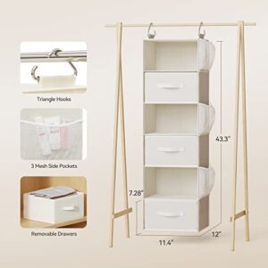 Pipishell Hanging Closet Organizer 6-Shelf, Hanging Shelves for Closet with 3 Removable Drawers & Side Pockets, Hanging Shelf Organizer for Bedroom or Garment Rack, 12'' x 12'' x 43.3'', White