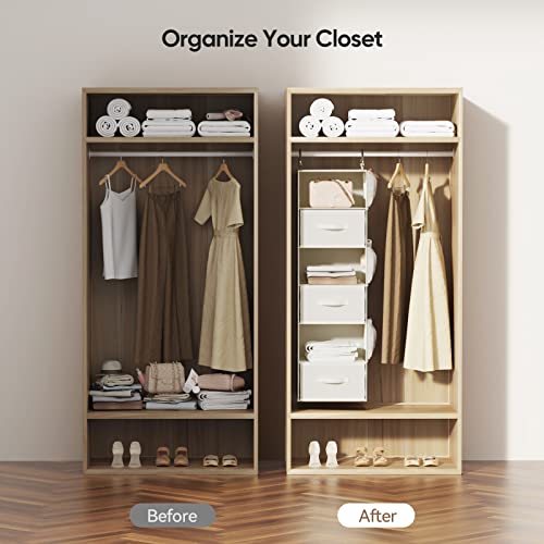 Pipishell Hanging Closet Organizer 6-Shelf, Hanging Shelves for Closet with 3 Removable Drawers & Side Pockets, Hanging Shelf Organizer for Bedroom or Garment Rack, 12'' x 12'' x 43.3'', White