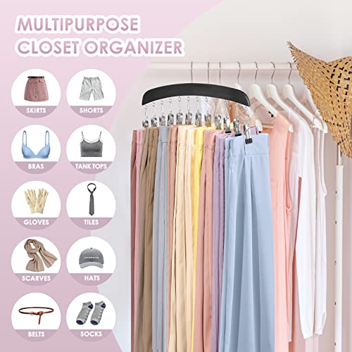 Leggings Hanger Organizer, MEILIDY 2 Packs Closet Wooden Leggings Hangers with 24 Clips Space Saving Pants Clip Hangers with 360° Swivel Hook for Shorts Skirts Scarves Hats Tanks - Black