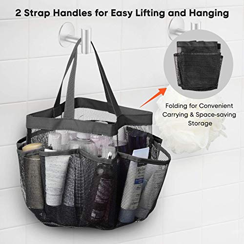 Larpur 2 Pack Mesh Shower Caddy, Bathroom Organizer Quick Dry Small Shower Tote Bag Oxford Hanging Organizer, Toiletry Caddy for Shampoo, Conditioner, Soap and Other Bathroom Accessories, Black