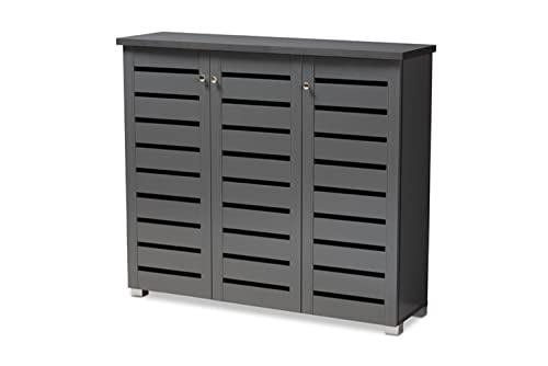 Baxton Studio Adalwin Modern and Contemporary Dark Gray 3-Door Wooden Entryway Shoe Storage Cabinet