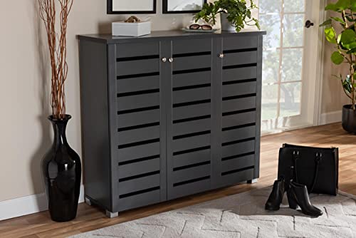 Baxton Studio Adalwin Modern and Contemporary Dark Gray 3-Door Wooden Entryway Shoe Storage Cabinet