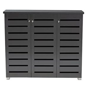 Baxton Studio Adalwin Modern and Contemporary Dark Gray 3-Door Wooden Entryway Shoe Storage Cabinet