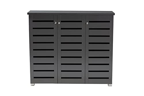 Baxton Studio Adalwin Modern and Contemporary Dark Gray 3-Door Wooden Entryway Shoe Storage Cabinet