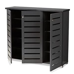 Baxton Studio Adalwin Modern and Contemporary Dark Gray 3-Door Wooden Entryway Shoe Storage Cabinet