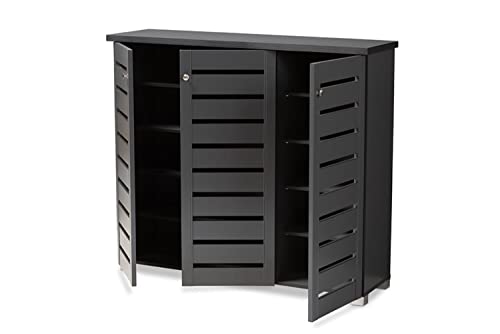 Baxton Studio Adalwin Modern and Contemporary Dark Gray 3-Door Wooden Entryway Shoe Storage Cabinet