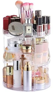 cq acrylic 360 degree rotating makeup organizer for bathroom,4 tier adjustable spinning cosmetic storage cases and make up holder display cases,clear