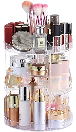 Cq acrylic 360 Degree Rotating Makeup Organizer for Bathroom,4 Tier Adjustable Spinning Cosmetic Storage Cases and Make Up Holder Display Cases,Clear