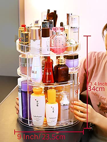 Cq acrylic 360 Degree Rotating Makeup Organizer for Bathroom,4 Tier Adjustable Spinning Cosmetic Storage Cases and Make Up Holder Display Cases,Clear