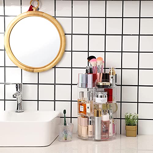 Cq acrylic 360 Degree Rotating Makeup Organizer for Bathroom,4 Tier Adjustable Spinning Cosmetic Storage Cases and Make Up Holder Display Cases,Clear