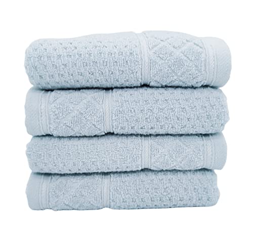 ANEWAY Hand Towels for Bathroom 100% Cotton Soft Absorbent Hand Towel Set, 13 x 29 Inches (Cerulean Blue, 4 Pack)