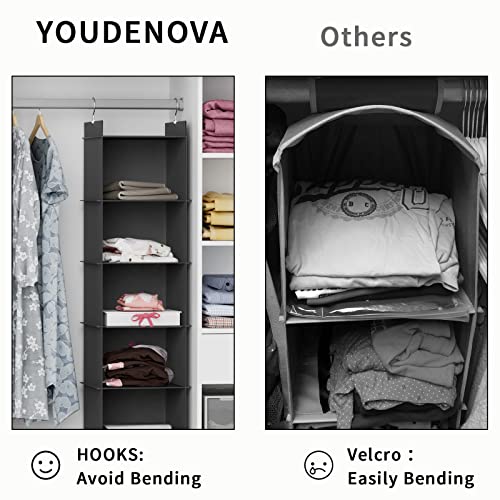 YOUDENOVA Hanging Closet Organizer, 6-Shelf Closet Hanging Storage Shelves, Black, Grey