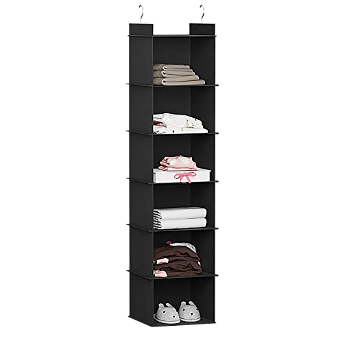 YOUDENOVA Hanging Closet Organizer, 6-Shelf Closet Hanging Storage Shelves, Black, Grey