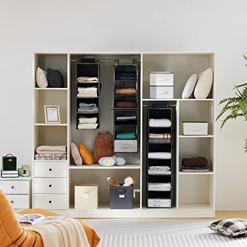 YOUDENOVA Hanging Closet Organizer, 6-Shelf Closet Hanging Storage Shelves, Black, Grey