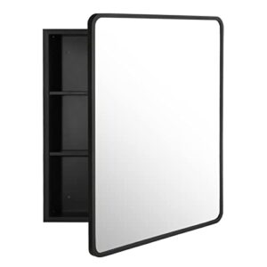 movo 24 inch x 30 inch black metal framed bathroom mirror medicine cabinet rectangle tilting beveled vanity mirrors recess or surface mount installation