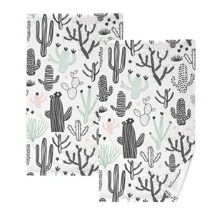 alaza hand drawn cactus cacti hand towels for bathroom 1oo% cotton 2 pcs face towel 16 x 28 inch, absorbent soft & skin-friendly