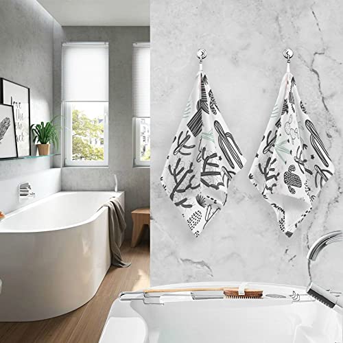 ALAZA Hand Drawn Cactus Cacti Hand Towels for Bathroom 1OO% Cotton 2 pcs Face Towel 16 x 28 inch, Absorbent Soft & Skin-Friendly