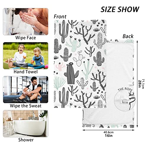 ALAZA Hand Drawn Cactus Cacti Hand Towels for Bathroom 1OO% Cotton 2 pcs Face Towel 16 x 28 inch, Absorbent Soft & Skin-Friendly