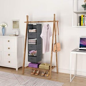 MAX Houser 6 Tier Shelf Hanging Closet Organizer, Closet Hanging Shelf with 2 Sturdy Hooks for Storage, Foldable,Beige and Grey-D3