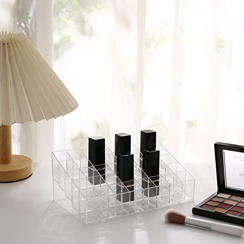 FSCGIFE 24 Spaces Lipstic Organzier Clear Lisptic Holder Acrylic Makeup Organizer Prefume Organizer Cosmetic Display Cases