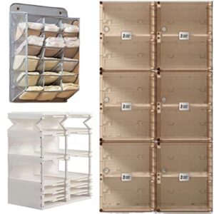 foldable shoe rack cabinet organizer with pocket and storage, portable shoe rack for entry way, shoe boxes, fast easy assemble shoe cabinet, one piece sturdy plastic shelf, clear brown doors, 6 tiers