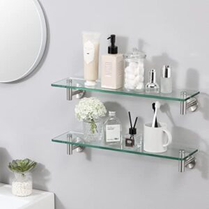 KES Bathroom Glass Shelf Rectangular 20-Inch Floating Glass Shelves 2 Pack with Rustproof Stainless Steel Brackets Wall Mounted Brushed Finish, A2021-2-P2