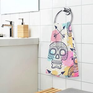 ALAZA Sugar Skull Mexican Day of The Dead Hand Towels for Bathroom 1OO% Cotton 2 pcs Face Towel 16 x 28 inch, Absorbent Soft & Skin-Friendly