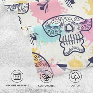 ALAZA Sugar Skull Mexican Day of The Dead Hand Towels for Bathroom 1OO% Cotton 2 pcs Face Towel 16 x 28 inch, Absorbent Soft & Skin-Friendly