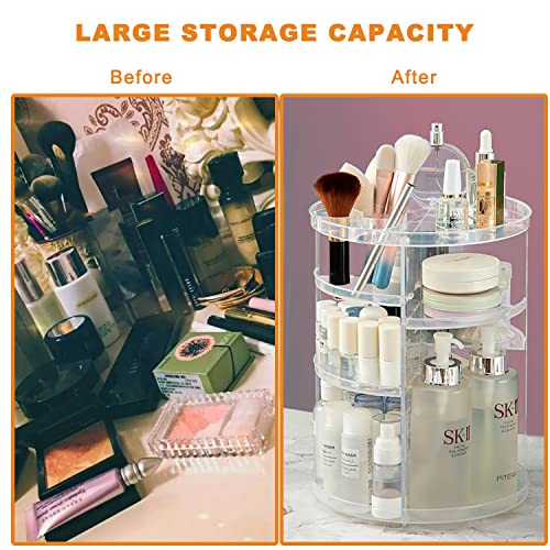 Rotating Makeup Organizer, DIY 8 Adjustable Layers Spinning Skincare Organizer, Cosmetic Display Case with Brush Holder Perfume Tray, Multi-Function Storage Carousel for Vanity Bathroom Countertop