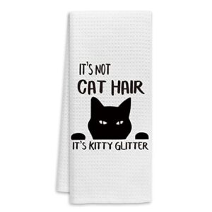 it’s not cat hair it’s kitty glitter hand towels kitchen towels dish towels,funny black cat kitty decor towels,cat lovers cat mom girls women gifts