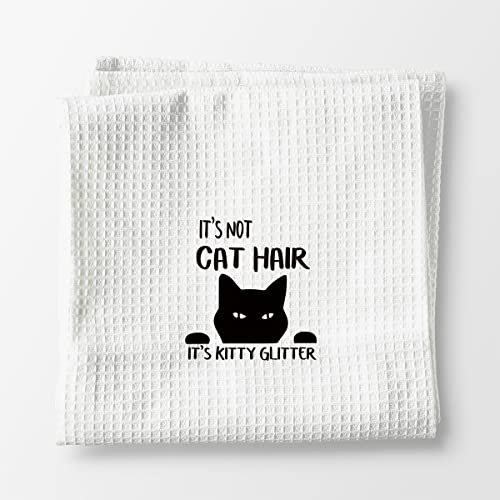 It’s Not Cat Hair It’s Kitty Glitter Hand Towels Kitchen Towels Dish Towels,Funny Black Cat Kitty Decor Towels,Cat Lovers Cat Mom Girls Women Gifts