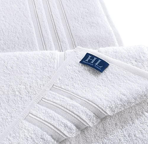 Hammam Linen White Bath Towels Set 6-Piece Original Turkish Cotton Soft, Absorbent and Premium Towel for Bathroom and Kitchen 2 Bath Towels, 2 Hand Towels, 2 Washcloths