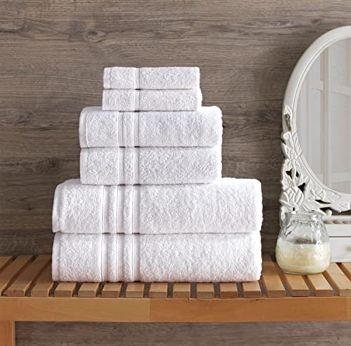 Hammam Linen White Bath Towels Set 6-Piece Original Turkish Cotton Soft, Absorbent and Premium Towel for Bathroom and Kitchen 2 Bath Towels, 2 Hand Towels, 2 Washcloths