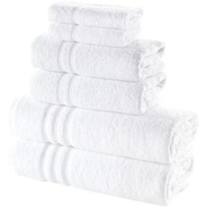 Hammam Linen White Bath Towels Set 6-Piece Original Turkish Cotton Soft, Absorbent and Premium Towel for Bathroom and Kitchen 2 Bath Towels, 2 Hand Towels, 2 Washcloths