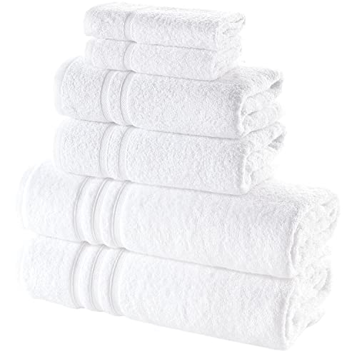 Hammam Linen White Bath Towels Set 6-Piece Original Turkish Cotton Soft, Absorbent and Premium Towel for Bathroom and Kitchen 2 Bath Towels, 2 Hand Towels, 2 Washcloths