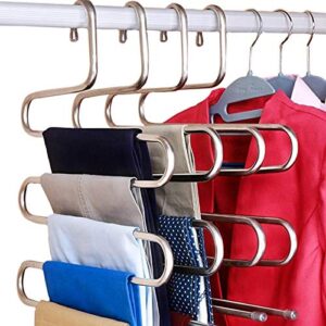 doiown s-type stainless steel clothes pants scarf hangers closet storage organizer for pants jeans scarf hanging (14.17 x 14.96ins) (1-piece)