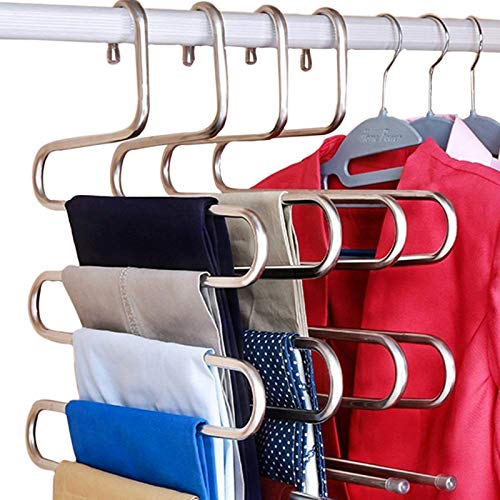 DOIOWN S-Type Stainless Steel Clothes Pants Scarf Hangers Closet Storage Organizer for Pants Jeans Scarf Hanging (14.17 x 14.96ins) (1-Piece)