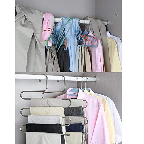 DOIOWN S-Type Stainless Steel Clothes Pants Scarf Hangers Closet Storage Organizer for Pants Jeans Scarf Hanging (14.17 x 14.96ins) (1-Piece)