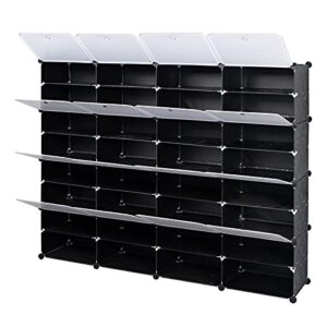 qxdragon 8-tier portable 64 pair shoe rack organizer 32 grids tower shelf storage cabinet stand expandable for heels, boots, slippers, black