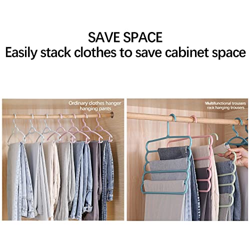 Organization and Storage, Multi-Functional 5-Layer Pants Hangers Space-Saving Non-Slip Multi-Layer Trouser Rack, College Dorm Room Essentials,Closet Storage for Jean Trousers Scarf (Blue)