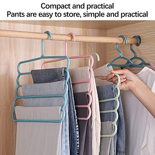 Organization and Storage, Multi-Functional 5-Layer Pants Hangers Space-Saving Non-Slip Multi-Layer Trouser Rack, College Dorm Room Essentials,Closet Storage for Jean Trousers Scarf (Blue)