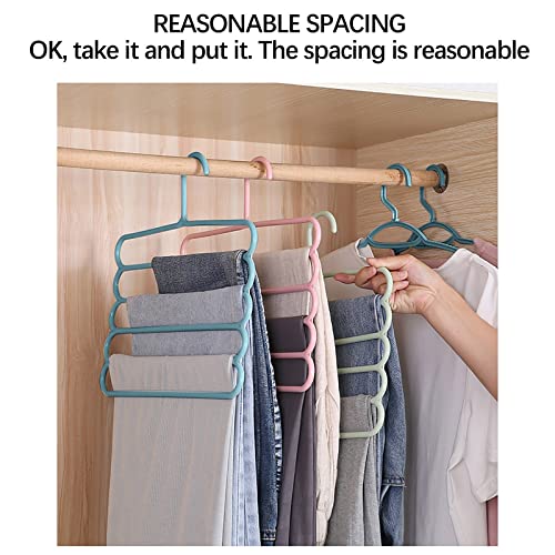 Organization and Storage, Multi-Functional 5-Layer Pants Hangers Space-Saving Non-Slip Multi-Layer Trouser Rack, College Dorm Room Essentials,Closet Storage for Jean Trousers Scarf (Blue)