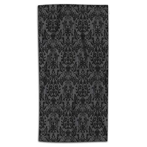 wondertify black damask hand towel vintage floral foliage baroque hand towels for bathroom, hand & face washcloths dark 15x30 inches