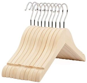 premium children kids baby toddler solid unfinished/natural wood coat dress hangers, wooden clothes hangers- 360° stronger swivel hook- smoothly cut notches-10 pack- natural color lm02kn