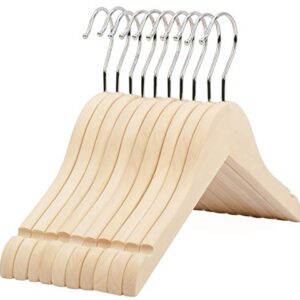 Premium Children Kids Baby Toddler Solid Unfinished/Natural Wood Coat Dress Hangers, Wooden Clothes Hangers- 360° Stronger Swivel Hook- Smoothly Cut Notches-10 Pack- Natural Color LM02KN